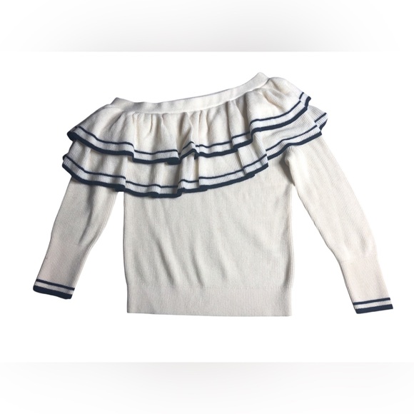 Frame denim ruffle, one shoulder wool blend sweater size X S - Picture 2 of 11